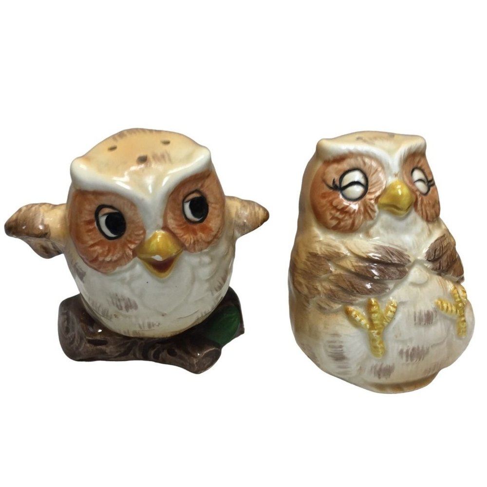 Owl Salt and Pepper Shaker Set, One Lounging Back - Otagiri Japan Mary Ann Baker